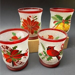 Set of Four Christmas Holiday Votive  Candle Holders w/ battery operated light